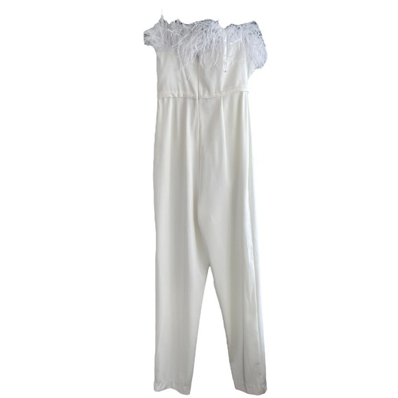 Mac Duggal Feather Strapless White Jumpsuit Size 4 NWT - Picture 6 of 7